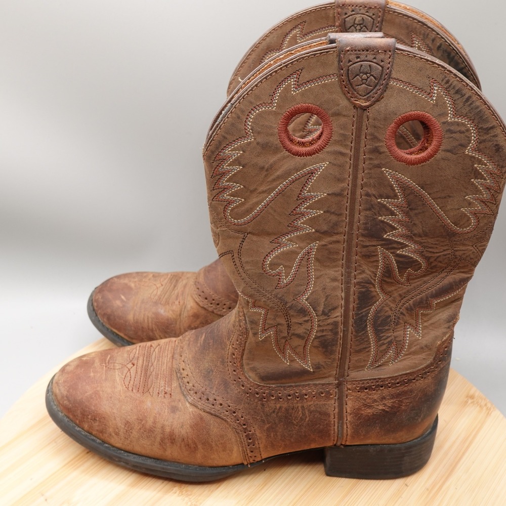 Ariat Boots Kids 2.5 Brown Leather Western Cowboy Boots 10004798 Flaw